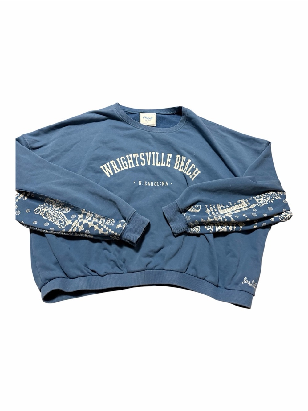 Outer Banks Wrightsville Beach Crop Sweatshirt  Bandana Sleeve Size Large Surf